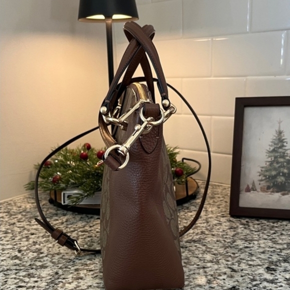 NWOT Coach Signature Kacey Satchel Crossbody Canvas and Brown Leather - Picture 3 of 12